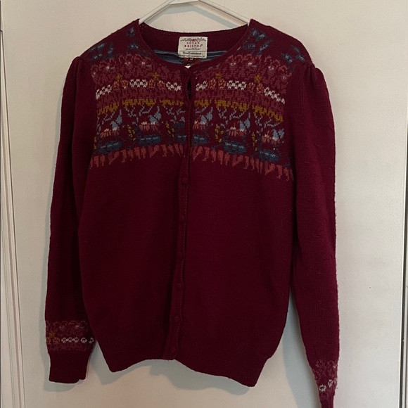 Vintage Susan Bristol Embroidered Red/Maroon Wool Sweater - Picture 1 of 8